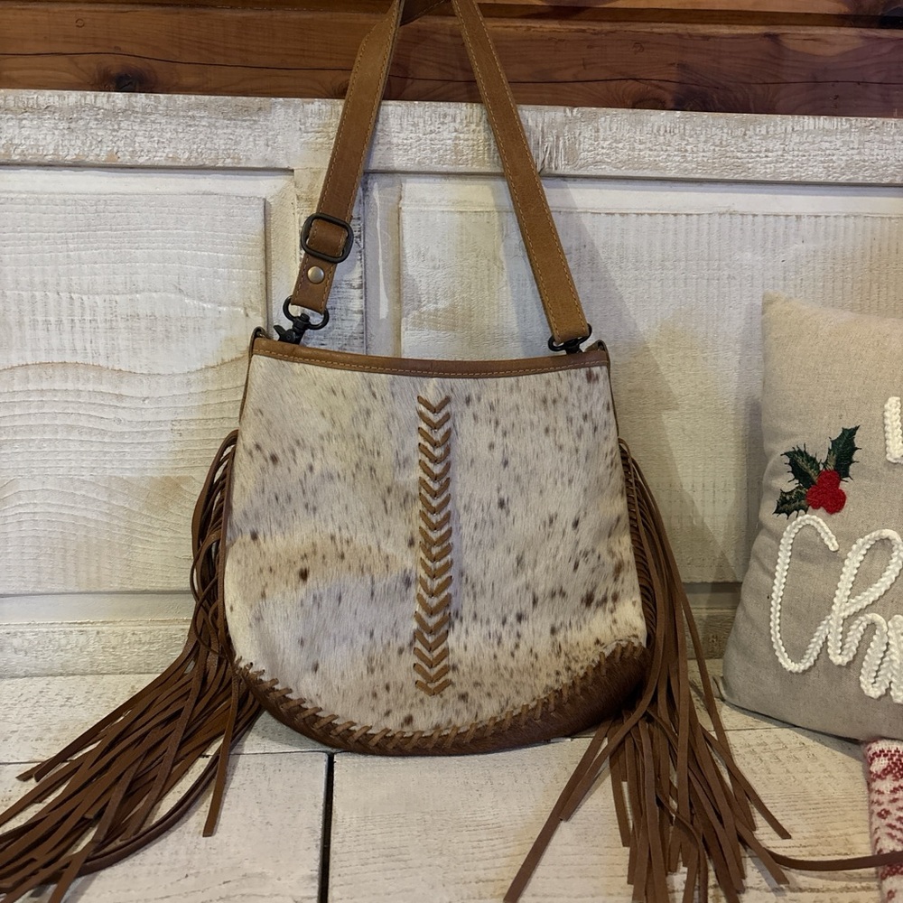 Myra Bag Tan and Cream Crossbody with Fringe